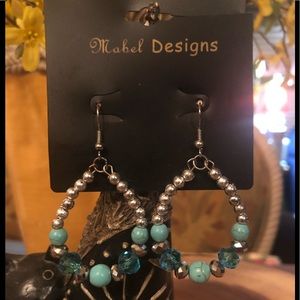 Mabel Designs Green & Blue Gemstone Earrings 2-1/4” Long